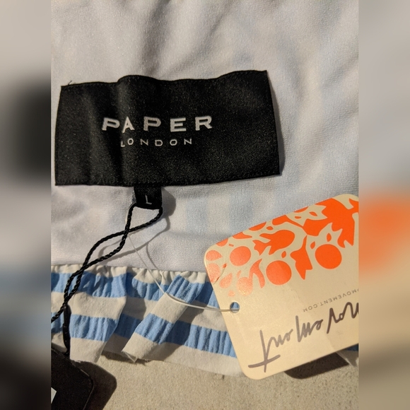 NWT Free People x Paper Blue White Striped Ruffle Bikini, L / XL - Picture 13 of 15